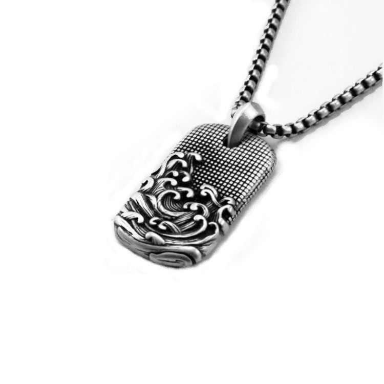 Stainless Steel Sea Waves Dog Tag Pendant and chain