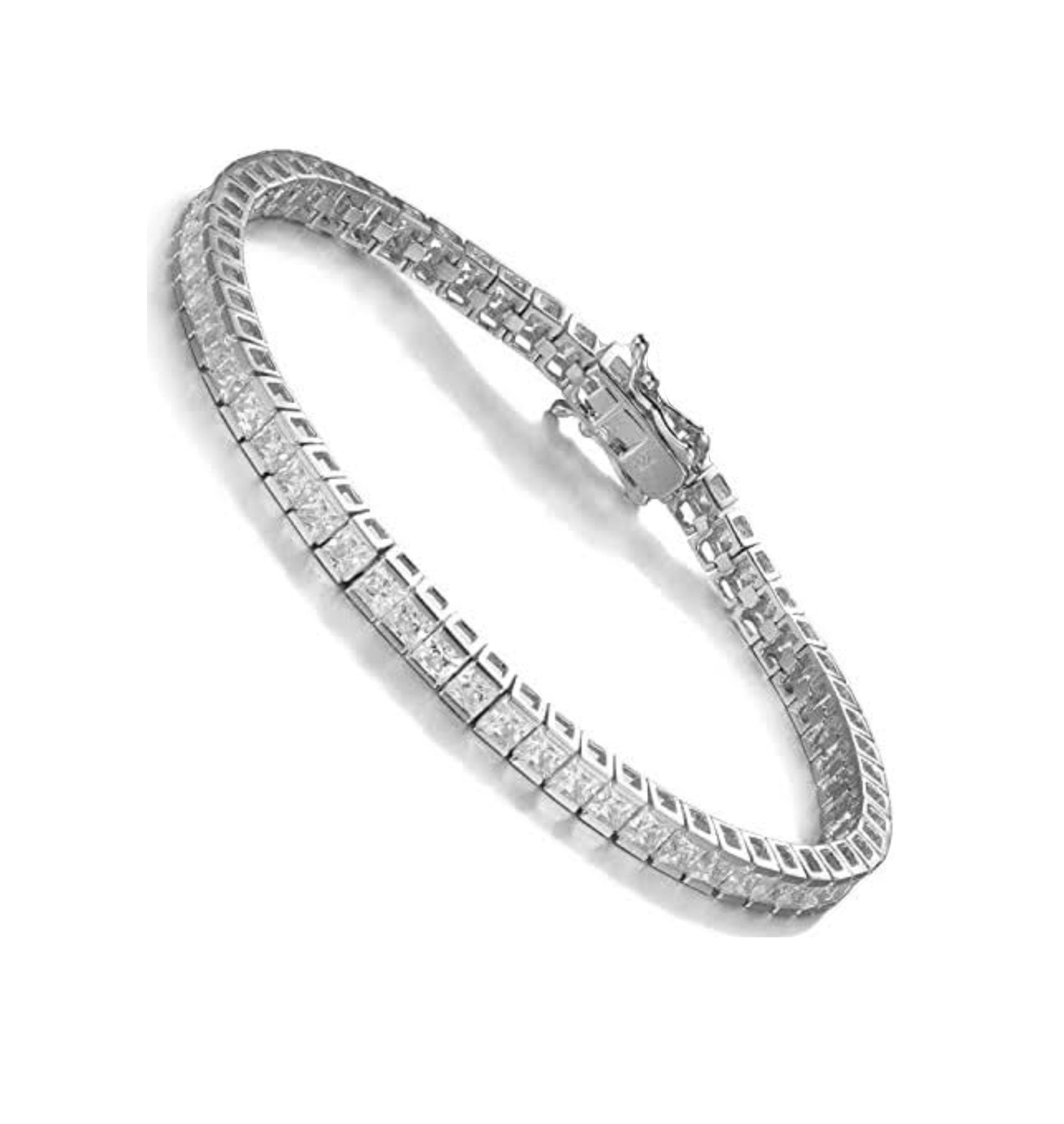 Sterling Silver Princess Cut CZ Tennis Bracelet – 4mm Stones