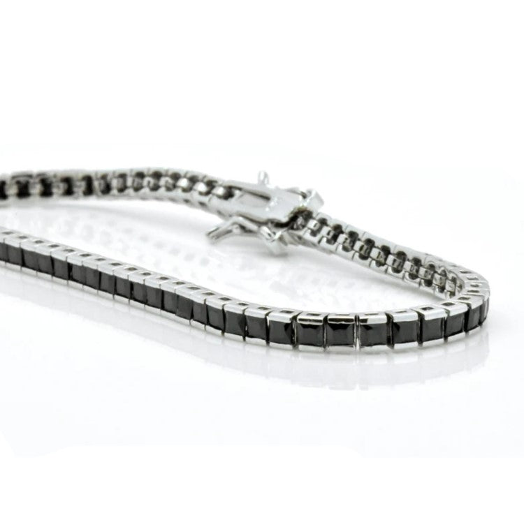 Sterling Silver Princess Cut Black CZ Tennis Bracelet