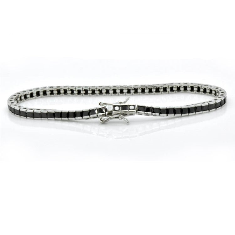Sterling Silver Princess Cut Black CZ Tennis Bracelet
