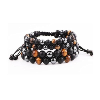 Theodore Tiger Eye and Matte Agate with Hematite Double Beaded Bracelet - Theodore Designs