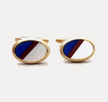 Dalaco Mother of Pearl,  Lapis Lazuli and Carnelian Gold Cufflinks - Theodore Designs
