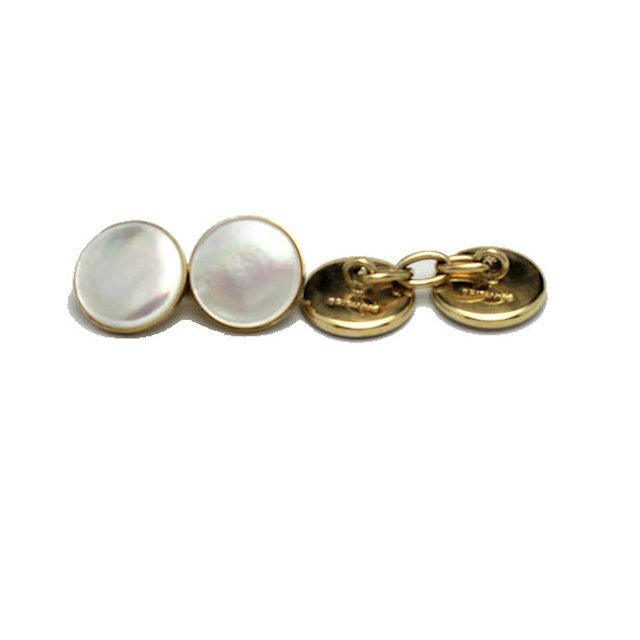 9k Gold Round Mother of Pearl Cufflinks - Theodore Designs