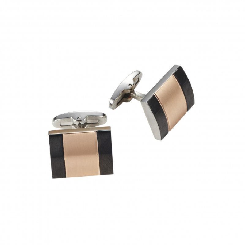 Cudworth Ion Plated Polished Black and Brushed Rose Gold Cufflinks - Theodore Designs