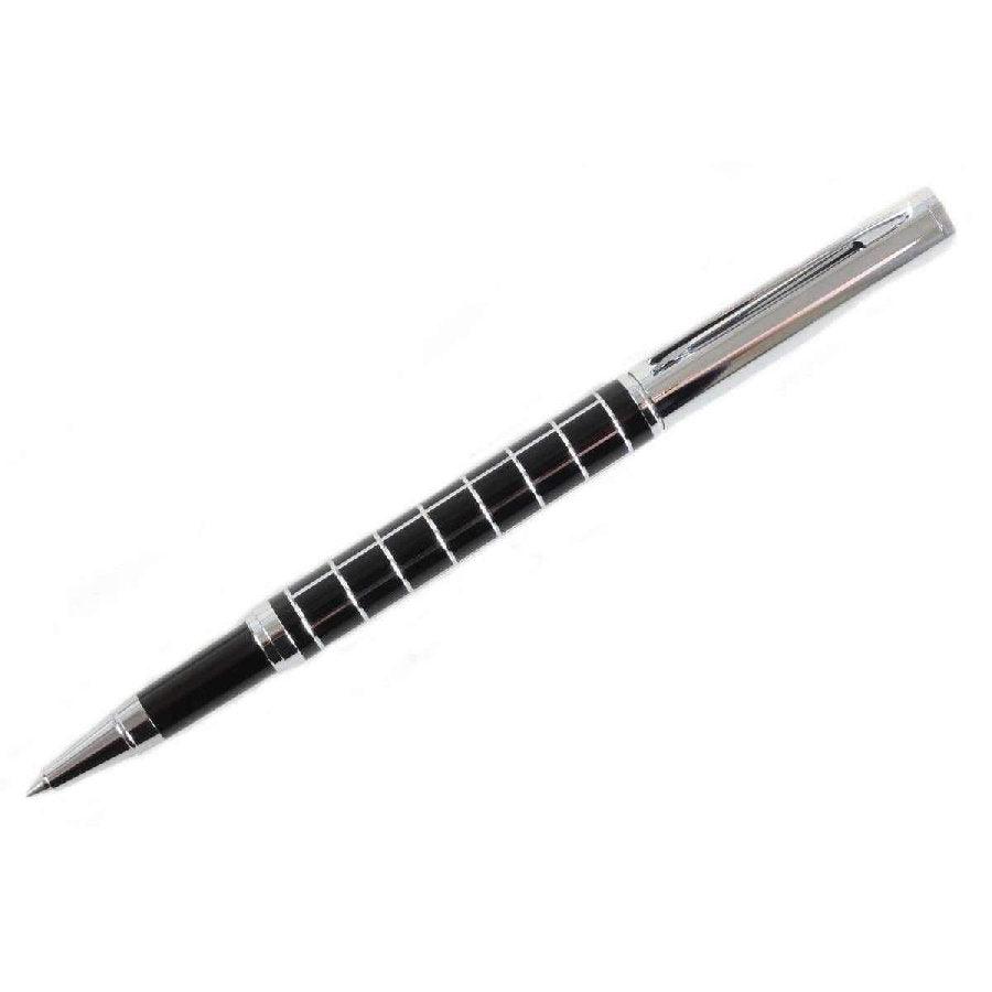 David Aster Black and Chrome Checker Roller Ball Pen - Theodore Designs