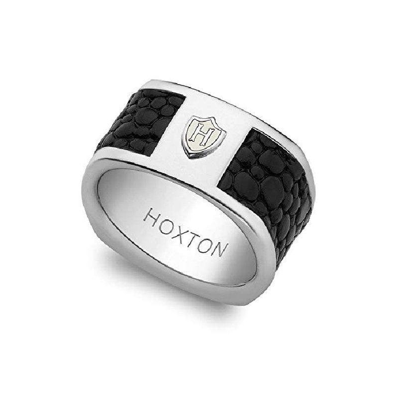 Hoxton London Men's Jewellery Sterling Silver Black Leather Inlay Ring - Theodore Designs