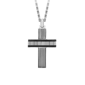 Hoxton London Men's 925 Sterling Silver Bold Leather Ribbed Cross - Theodore Designs