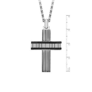 Hoxton London Men's 925 Sterling Silver Bold Leather Ribbed Cross - Theodore Designs