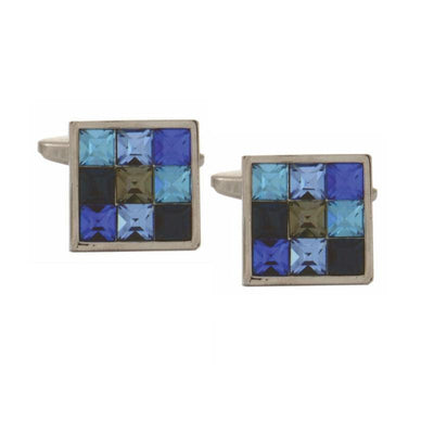 Dalaco Crystals in shades of Blue Square Set Rhodium Plated Cufflinks - Theodore Designs