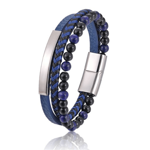 Theodore Stainless Steel Multilayer Braided Leather and Stone Beaded Bracelet - Theodore Designs