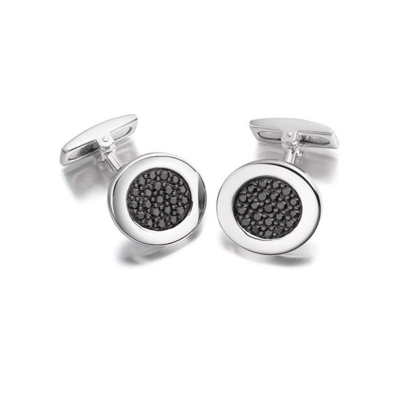 Hoxton Sterling Silver Round Shape with Cubic Black Zirconia Cufflinks - Theodore Designs