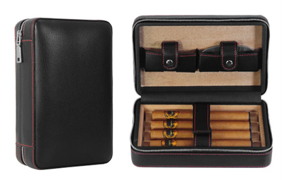 Theodore Portable Leather Cigar Holder Travel Humidor Case Hold 4 Cigars - Theodore Designs