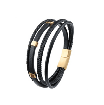 Theodore stainless steel men's black breaded leather, multi bracelet - Theodore Designs