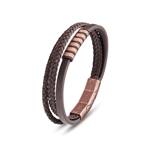 Theodore  Stainless steel men's leather bangle with patina rose beads - Theodore Designs