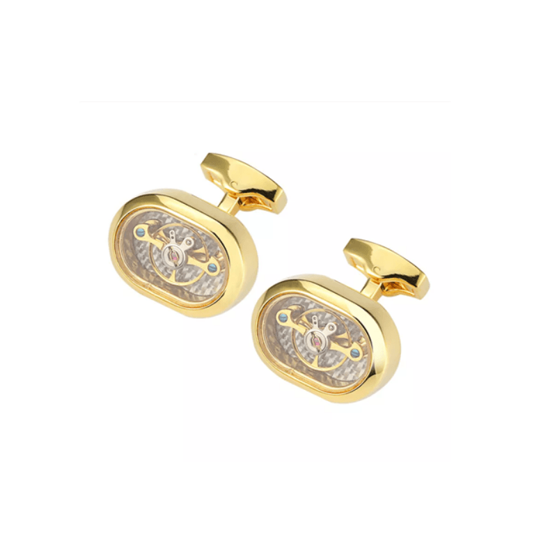 Tourbillon Mechanical Watch Gear Men's Cufflinks in Gold - Theodore Designs