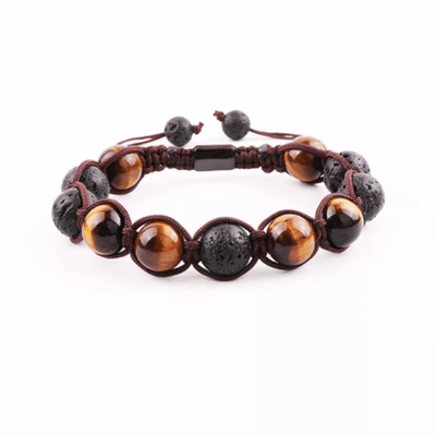 Theodore 12mm Lava Agate and Tiger Eye Macramé  Beaded Bracelet - Theodore Designs