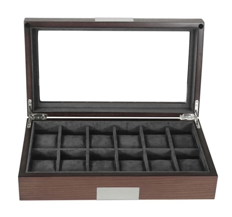 Theodore 12 slots Ebony wood and PU leather lining watch box - Theodore Designs