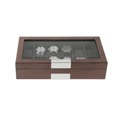 Theodore 12 slots Ebony wood and PU leather lining watch box - Theodore Designs