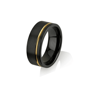Theodore Black Zirconium and Gold Stripe 8mm Ring - Theodore Designs