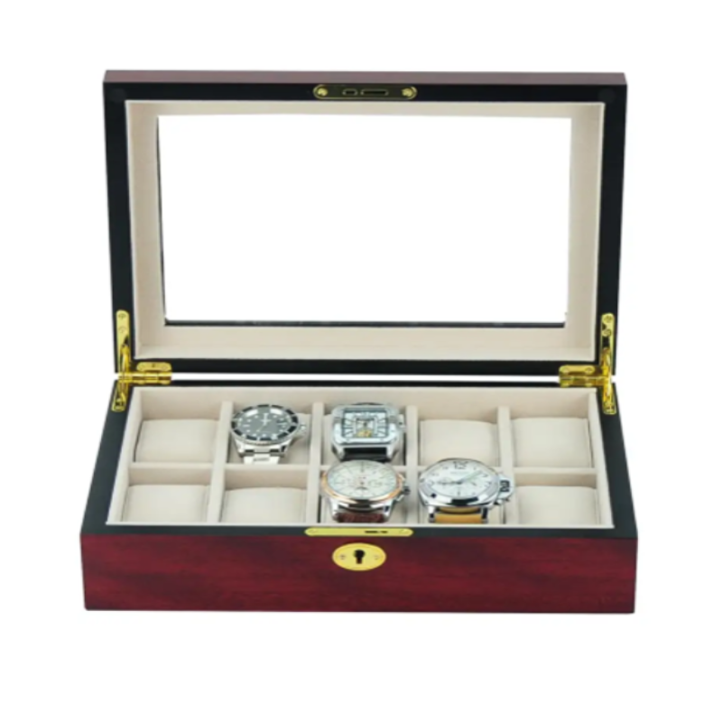 Theodore Matte Finish 10 Slots Wooden Watch Box with Gold Lock Key - Theodore Designs