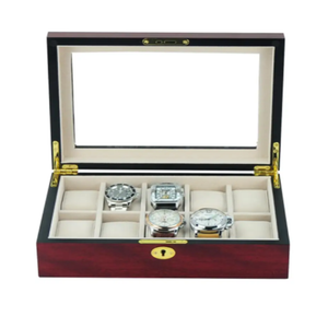 Theodore Matte Finish 10 Slots Wooden Watch Box with Gold Lock Key - Theodore Designs