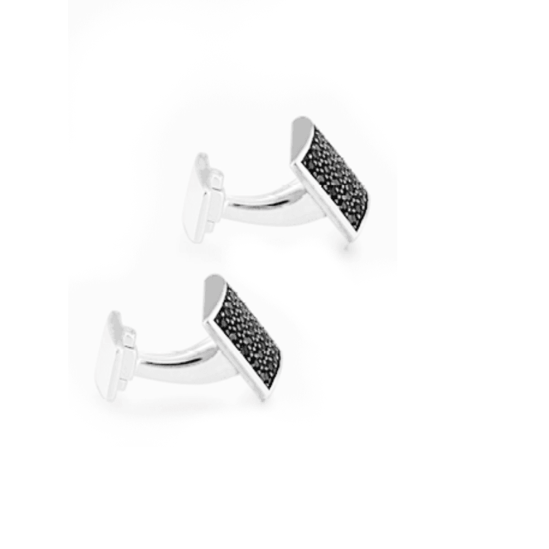 Hoxton London Men's Sterling Silver Black CZ Curve Rectangle Cufflinks - Theodore Designs