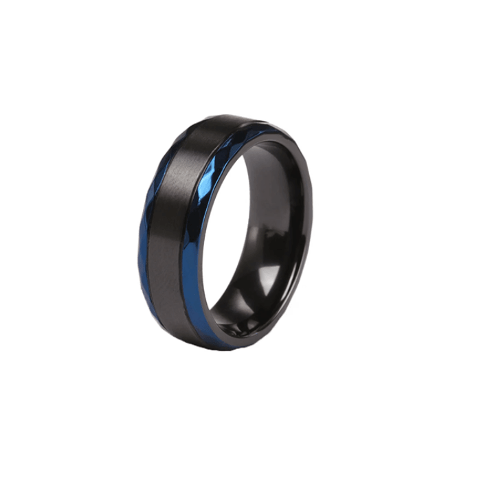 Theodore Black Zirconium and Blue Beveled Edge 8mm Ring - Theodore Designs