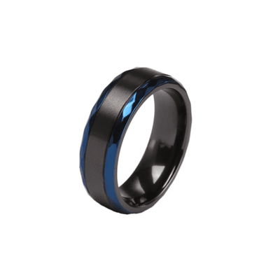 Theodore Black Zirconium and Blue Beveled Edge 8mm Ring - Theodore Designs