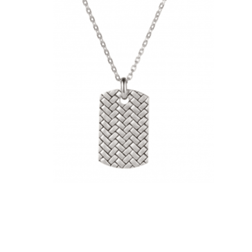 STERLING SILVER WOVEN PATTERN RHODIUM PLATED DOG TAG PENDANT ON CABLE CHAIN - Theodore Designs