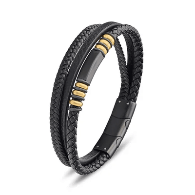 Theodore Stainless Steel Multilayer Braided Leather and G/Plated ID Bracelet - Theodore Designs