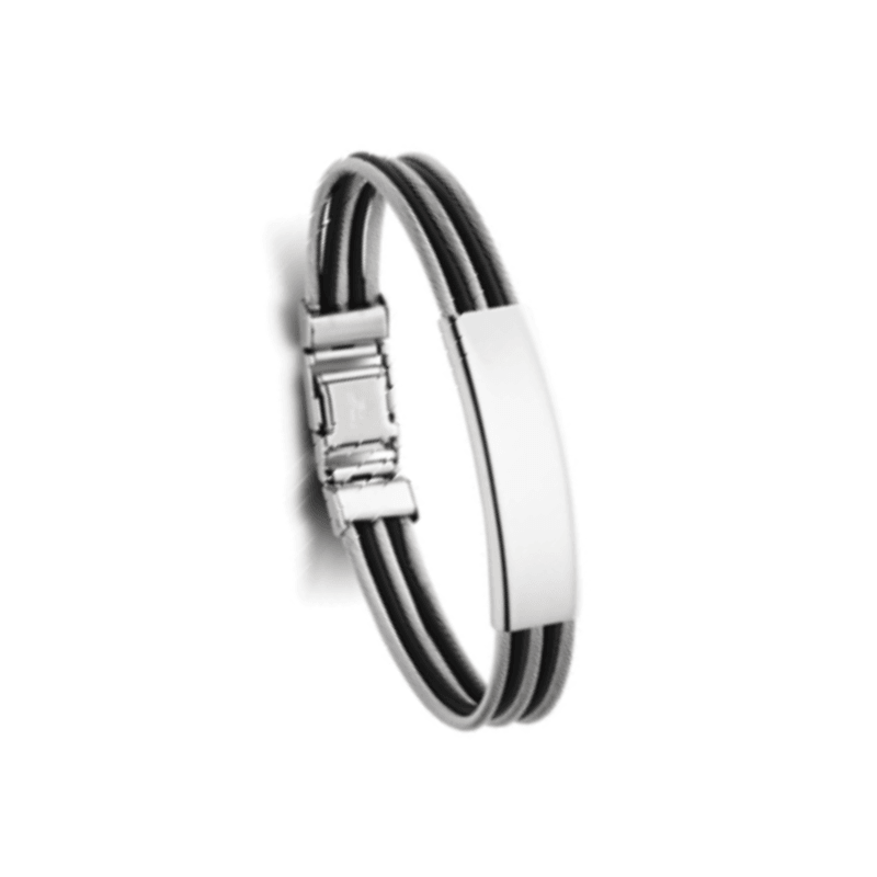Theodore stainless steel men's bangle with black rubber and wire detail - Theodore Designs