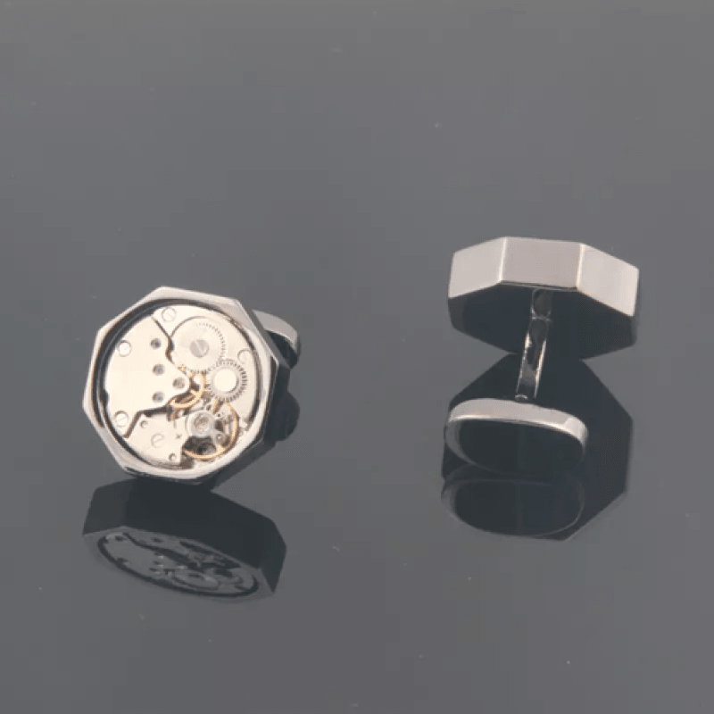 Black Plated Octagon Tourbillon Watch Gear Mechanical Watches Cufflinks - Theodore Designs