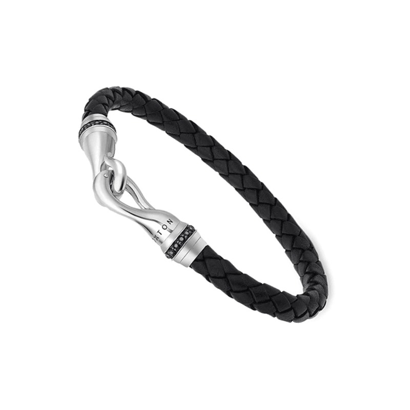 Hoxton London Sterling Silver Leather Black Sapphires Bracelet - Theodore Designs