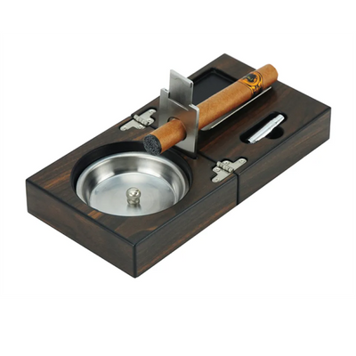 Theodore Luxury High Quality Folding Wooden Cigar Ashtray With Cutter - Theodore Designs