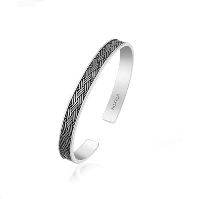 Hoxton London Men's Sterling Silver Bamboo Woven Pattern Oxidized Bangle - Theodore Designs