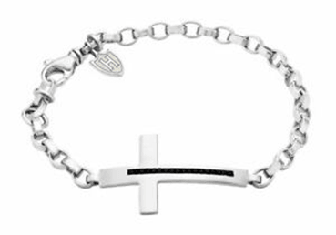 Hoxton London Men's Sterling Silver Stone Black CZ Cross Adjustable Bracelet - Theodore Designs