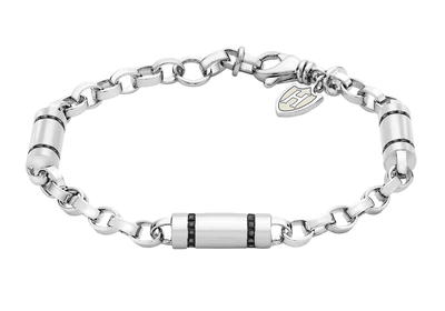 Hoxton London Men's Sterling Silver Stone Black Zirconia Cylindrical Link Bracelet - Theodore Designs