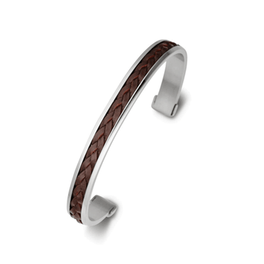 Theodore stainless steel men's cuff bangle with leather detail - Theodore Designs