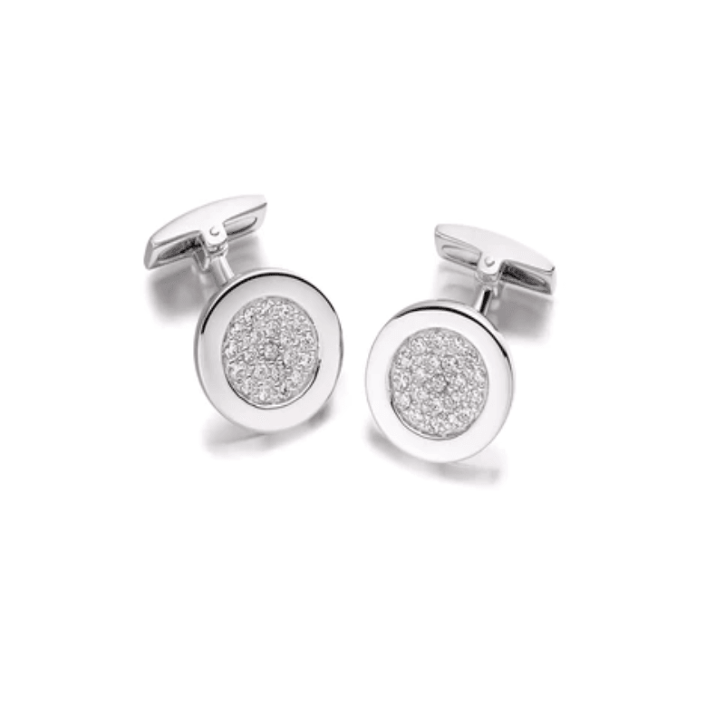 Hoxton London Men's Sterling Silver Round Zirconia Cufflinks - Theodore Designs