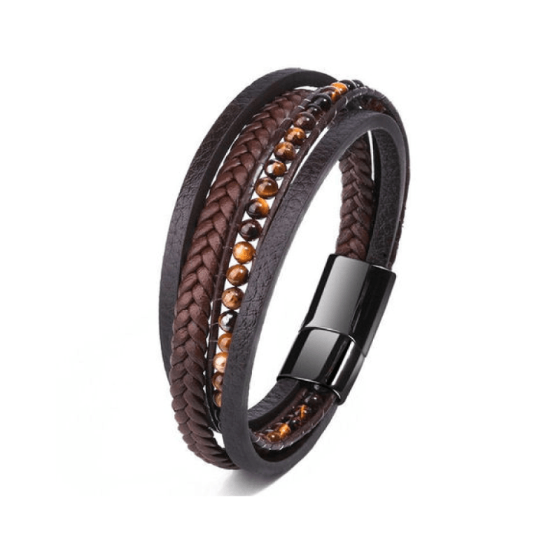 Theodore Stainless Steel Multilayer Braided Leather and Stone Beaded Bracelet - Theodore Designs