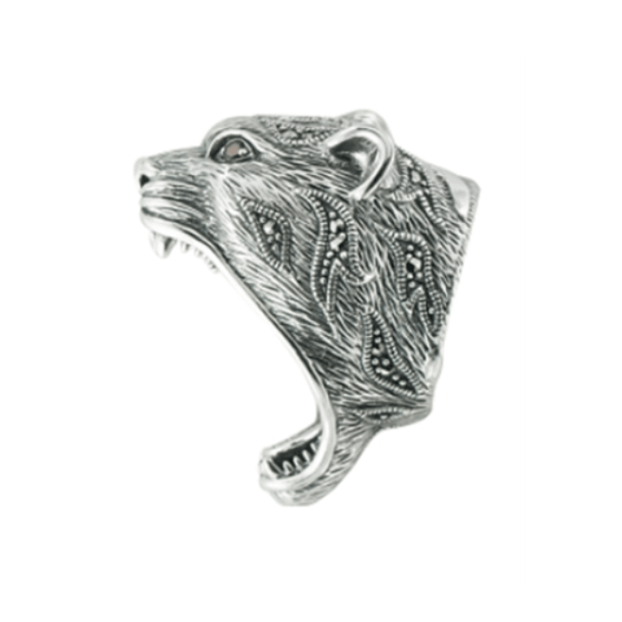 Theodore Sterling Silver Animal Collection Tiger Marcasite Ring - Theodore Designs