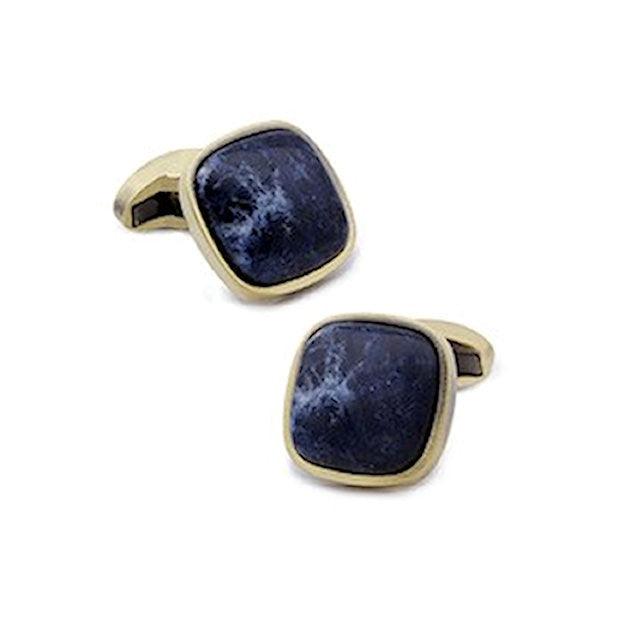 T.M.J cushion sodalite cufflinks with square blue stone set in gold-tone metal