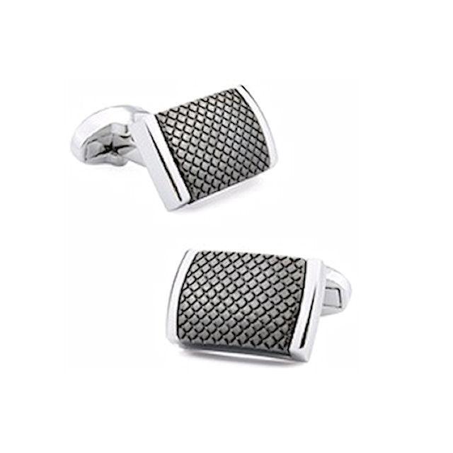 T.M.J plain metal gunmetal cufflinks for men with textured rectangular design