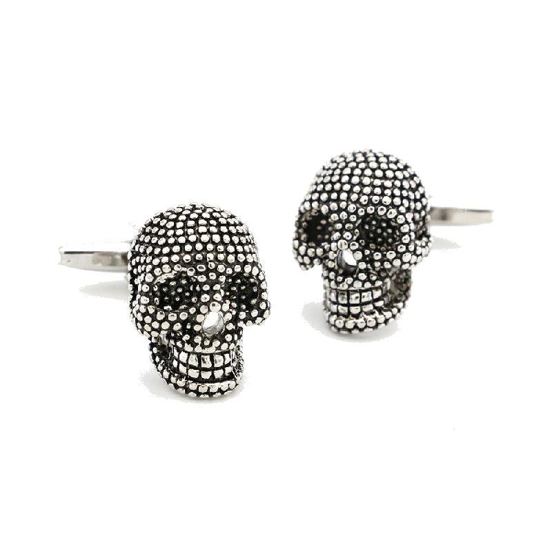 T.M.J oxidised skull cufflinks for men with detailed textured silver design