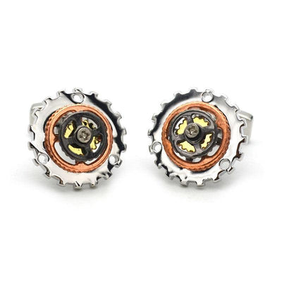 Rotatable Bicycle Gear Rhodium Trio Color Plated Cufflinks - Theodore Designs
