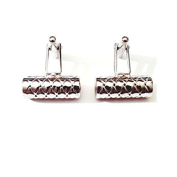 T.M.J sterling silver cylinder cufflinks with textured design for formal wear