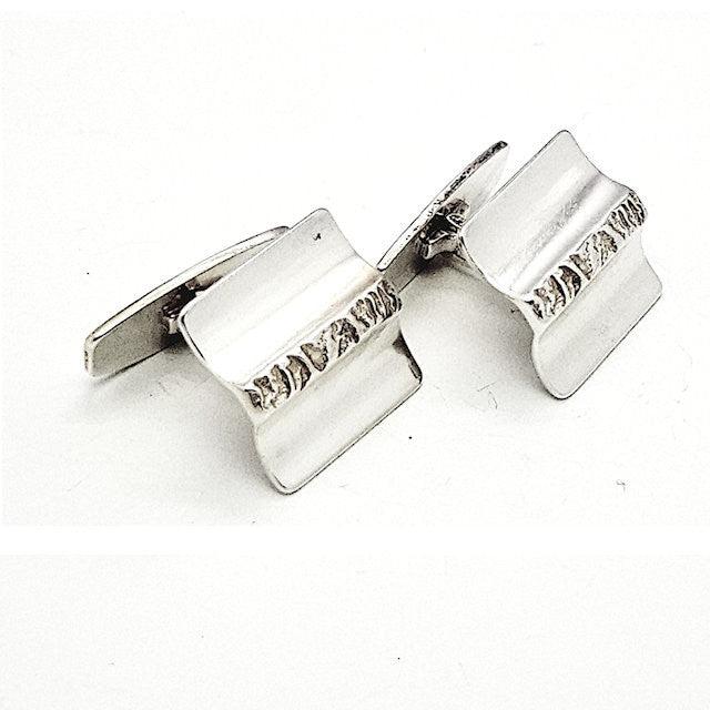 Elegant sterling silver gents cufflinks with a unique textured design by T.M.J