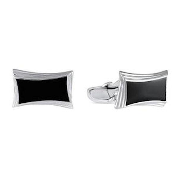 T.M.J sterling silver onyx cufflinks with rectangular black onyx in polished silver frame