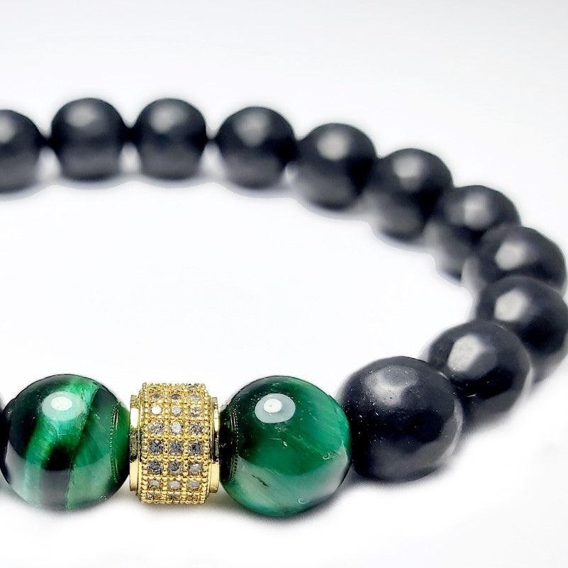 Theodore Black Faceted Agate and Green Tiger Eye  Beaded Bracelet - Theodore Designs
