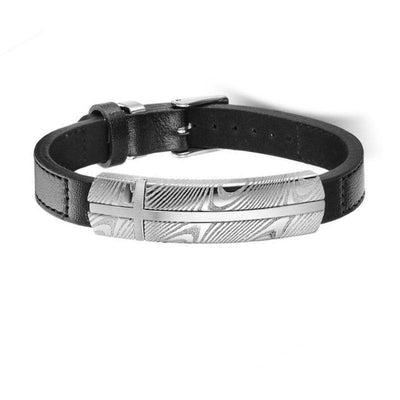 Theodore Black  Leather and Damascus Stainless Steel Bracelet - Theodore Designs